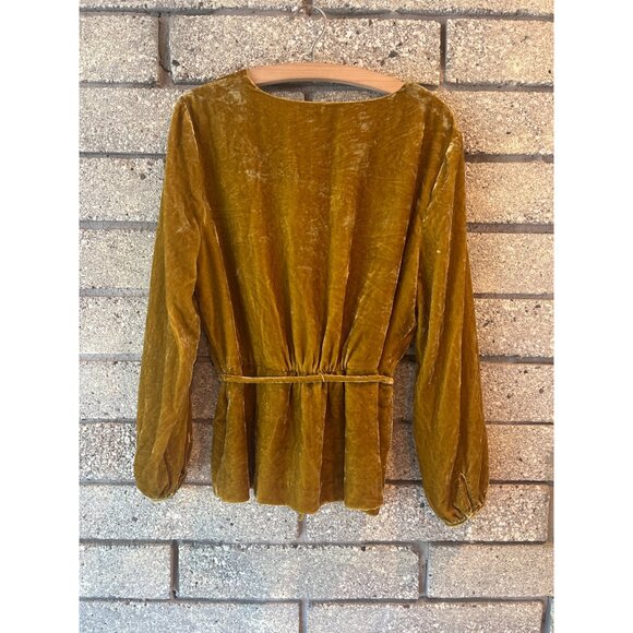 J. Crew Golden Velvet Wrap Blouse With Tie Waist Long Sleeves V-Neck Women’s Siz - Picture 7 of 8